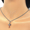Collares con Dije 04.284.0015.7.22 Rodio Laminado, Diseño de Cruz, con Zirconia Cubica Multicolor, Pulido, Rodinado (Grosor 02 MM, 22 Pulgadas de Largo)