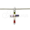 Collares con Dije 04.284.0015.7.22 Rodio Laminado, Diseño de Cruz, con Zirconia Cubica Multicolor, Pulido, Rodinado (Grosor 02 MM, 22 Pulgadas de Largo)