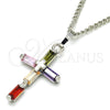 Collares con Dije 04.284.0015.7.22 Rodio Laminado, Diseño de Cruz, con Zirconia Cubica Multicolor, Pulido, Rodinado (Grosor 02 MM, 22 Pulgadas de Largo)