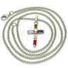 Collares con Dije 04.284.0015.7.22 Rodio Laminado, Diseño de Cruz, con Zirconia Cubica Multicolor, Pulido, Rodinado (Grosor 02 MM, 22 Pulgadas de Largo)