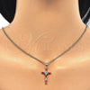 Collares con Dije 04.284.0008.1.22 Oro Laminado, Diseño de Cruz y Baguette, con Granate and Blanca Zirconia Cubica, Pulido, Tono Dorado (02 MM Thickness, 22 Inches Length)