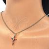 Collares con Dije 04.284.0008.1.22 Oro Laminado, Diseño de Cruz y Baguette, con Granate and Blanca Zirconia Cubica, Pulido, Tono Dorado (02 MM Thickness, 22 Inches Length)