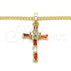 Collares con Dije 04.284.0008.1.22 Oro Laminado, Diseño de Cruz y Baguette, con Granate and Blanca Zirconia Cubica, Pulido, Tono Dorado (02 MM Thickness, 22 Inches Length)