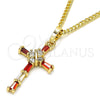 Collares con Dije 04.284.0008.1.22 Oro Laminado, Diseño de Cruz y Baguette, con Granate and Blanca Zirconia Cubica, Pulido, Tono Dorado (02 MM Thickness, 22 Inches Length)