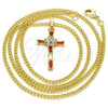 Collares con Dije 04.284.0008.1.22 Oro Laminado, Diseño de Cruz y Baguette, con Granate and Blanca Zirconia Cubica, Pulido, Tono Dorado (02 MM Thickness, 22 Inches Length)