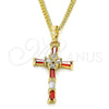 Collares con Dije 04.284.0008.1.22 Oro Laminado, Diseño de Cruz y Baguette, con Granate and Blanca Zirconia Cubica, Pulido, Tono Dorado (02 MM Thickness, 22 Inches Length)