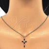 Collares con Dije 04.284.0008.2.22 Oro Laminado, Diseño de Cruz y Baguette, con Negro and Blanca Zirconia Cubica, Pulido, Tono Dorado (02 MM Thickness, 22 Inches Length)