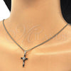 Collares con Dije 04.284.0008.2.22 Oro Laminado, Diseño de Cruz y Baguette, con Negro and Blanca Zirconia Cubica, Pulido, Tono Dorado (02 MM Thickness, 22 Inches Length)