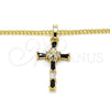 Collares con Dije 04.284.0008.2.22 Oro Laminado, Diseño de Cruz y Baguette, con Negro and Blanca Zirconia Cubica, Pulido, Tono Dorado (02 MM Thickness, 22 Inches Length)