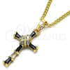 Collares con Dije 04.284.0008.2.22 Oro Laminado, Diseño de Cruz y Baguette, con Negro and Blanca Zirconia Cubica, Pulido, Tono Dorado (02 MM Thickness, 22 Inches Length)