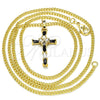 Collares con Dije 04.284.0008.2.22 Oro Laminado, Diseño de Cruz y Baguette, con Negro and Blanca Zirconia Cubica, Pulido, Tono Dorado (02 MM Thickness, 22 Inches Length)