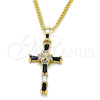 Collares con Dije 04.284.0008.2.22 Oro Laminado, Diseño de Cruz y Baguette, con Negro and Blanca Zirconia Cubica, Pulido, Tono Dorado (02 MM Thickness, 22 Inches Length)