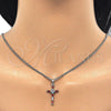 Collares con Dije 04.284.0008.5.22 Rodio Laminado, Diseño de Cruz, con Zirconia Cubica Granate y Blanca, Pulido, Rodinado (Grosor 02 MM, 22 Pulgadas de Largo)