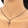 Collares con Dije 04.284.0008.5.22 Rodio Laminado, Diseño de Cruz, con Zirconia Cubica Granate y Blanca, Pulido, Rodinado (Grosor 02 MM, 22 Pulgadas de Largo)