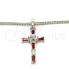 Collares con Dije 04.284.0008.5.22 Rodio Laminado, Diseño de Cruz, con Zirconia Cubica Granate y Blanca, Pulido, Rodinado (Grosor 02 MM, 22 Pulgadas de Largo)