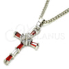 Collares con Dije 04.284.0008.5.22 Rodio Laminado, Diseño de Cruz, con Zirconia Cubica Granate y Blanca, Pulido, Rodinado (Grosor 02 MM, 22 Pulgadas de Largo)