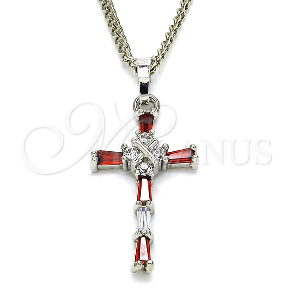 Collares con Dije 04.284.0008.5.22 Rodio Laminado, Diseño de Cruz, con Zirconia Cubica Granate y Blanca, Pulido, Rodinado (Grosor 02 MM, 22 Pulgadas de Largo)