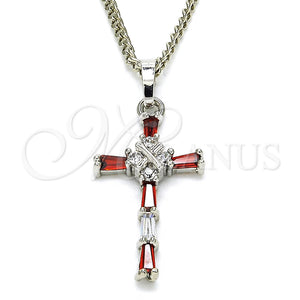 Collares con Dije 04.284.0008.5.22 Rodio Laminado, Diseño de Cruz, con Zirconia Cubica Granate y Blanca, Pulido, Rodinado (Grosor 02 MM, 22 Pulgadas de Largo)