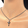 Collares con Dije 04.284.0008.6.22 Rodio Laminado, Diseño de Cruz, con Zirconia Cubica Negro y Blanca, Pulido, Rodinado (Grosor 02 MM, 22 Pulgadas de Largo)