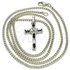 Collares con Dije 04.284.0008.6.22 Rodio Laminado, Diseño de Cruz, con Zirconia Cubica Negro y Blanca, Pulido, Rodinado (Grosor 02 MM, 22 Pulgadas de Largo)