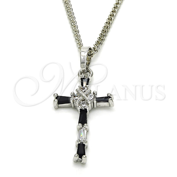 Collares con Dije 04.284.0008.6.22 Rodio Laminado, Diseño de Cruz, con Zirconia Cubica Negro y Blanca, Pulido, Rodinado (Grosor 02 MM, 22 Pulgadas de Largo)