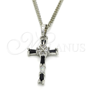 Collares con Dije 04.284.0008.6.22 Rodio Laminado, Diseño de Cruz, con Zirconia Cubica Negro y Blanca, Pulido, Rodinado (Grosor 02 MM, 22 Pulgadas de Largo)