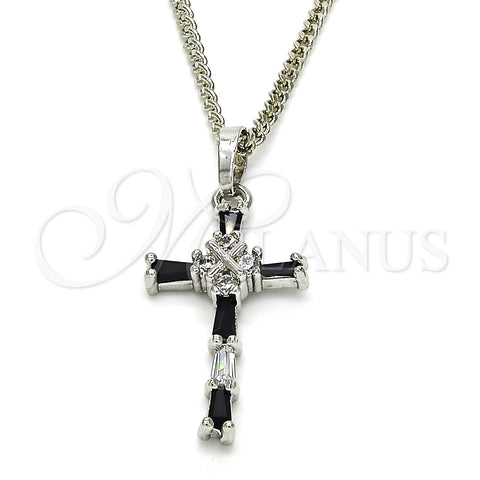 Collares con Dije 04.284.0008.6.22 Rodio Laminado, Diseño de Cruz, con Zirconia Cubica Negro y Blanca, Pulido, Rodinado (Grosor 02 MM, 22 Pulgadas de Largo)