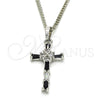Collares con Dije 04.284.0008.6.22 Rodio Laminado, Diseño de Cruz, con Zirconia Cubica Negro y Blanca, Pulido, Rodinado (Grosor 02 MM, 22 Pulgadas de Largo)