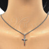 Collares con Dije 04.284.0008.7.22 Rodio Laminado, Diseño de Cruz, con Zirconia Cubica Multicolor, Pulido, Rodinado (Grosor 02 MM, 22 Pulgadas de Largo)