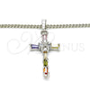 Collares con Dije 04.284.0008.7.22 Rodio Laminado, Diseño de Cruz, con Zirconia Cubica Multicolor, Pulido, Rodinado (Grosor 02 MM, 22 Pulgadas de Largo)
