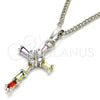 Collares con Dije 04.284.0008.7.22 Rodio Laminado, Diseño de Cruz, con Zirconia Cubica Multicolor, Pulido, Rodinado (Grosor 02 MM, 22 Pulgadas de Largo)
