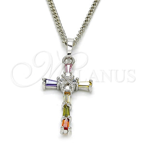 Collares con Dije 04.284.0008.7.22 Rodio Laminado, Diseño de Cruz, con Zirconia Cubica Multicolor, Pulido, Rodinado (Grosor 02 MM, 22 Pulgadas de Largo)