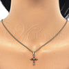 Collares con Dije 04.284.0009.1.22 Oro Laminado, Diseño de Cruz y Baguette, con Granate and Blanca Zirconia Cubica, Pulido, Tono Dorado (02 MM Thickness, 22 Inches Length)