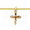 Collares con Dije 04.284.0009.1.22 Oro Laminado, Diseño de Cruz y Baguette, con Granate and Blanca Zirconia Cubica, Pulido, Tono Dorado (02 MM Thickness, 22 Inches Length)