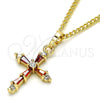 Collares con Dije 04.284.0009.1.22 Oro Laminado, Diseño de Cruz y Baguette, con Granate and Blanca Zirconia Cubica, Pulido, Tono Dorado (02 MM Thickness, 22 Inches Length)