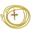 Collares con Dije 04.284.0009.1.22 Oro Laminado, Diseño de Cruz y Baguette, con Granate and Blanca Zirconia Cubica, Pulido, Tono Dorado (02 MM Thickness, 22 Inches Length)