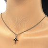 Collares con Dije 04.284.0009.2.20 Oro Laminado, Diseño de Cruz y Baguette, con Negro and Blanca Zirconia Cubica, Pulido, Tono Dorado (02 MM Thickness, 20 Inches Length)