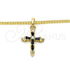 Collares con Dije 04.284.0009.2.20 Oro Laminado, Diseño de Cruz y Baguette, con Negro and Blanca Zirconia Cubica, Pulido, Tono Dorado (02 MM Thickness, 20 Inches Length)