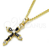 Collares con Dije 04.284.0009.2.20 Oro Laminado, Diseño de Cruz y Baguette, con Negro and Blanca Zirconia Cubica, Pulido, Tono Dorado (02 MM Thickness, 20 Inches Length)