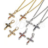 Collares con Dije 04.284.0009.2.20 Oro Laminado, Diseño de Cruz y Baguette, con Negro and Blanca Zirconia Cubica, Pulido, Tono Dorado (02 MM Thickness, 20 Inches Length)