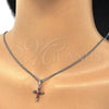 Collares con Dije 04.284.0009.5.22 Rodio Laminado, Diseño de Cruz, con Zirconia Cubica Granate y Blanca, Pulido, Rodinado (Grosor 02 MM, 22 Pulgadas de Largo)