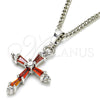 Collares con Dije 04.284.0009.5.22 Rodio Laminado, Diseño de Cruz, con Zirconia Cubica Granate y Blanca, Pulido, Rodinado (Grosor 02 MM, 22 Pulgadas de Largo)