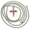 Collares con Dije 04.284.0009.5.22 Rodio Laminado, Diseño de Cruz, con Zirconia Cubica Granate y Blanca, Pulido, Rodinado (Grosor 02 MM, 22 Pulgadas de Largo)