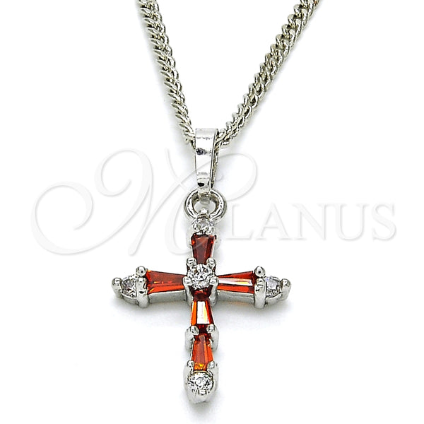 Collares con Dije 04.284.0009.5.22 Rodio Laminado, Diseño de Cruz, con Zirconia Cubica Granate y Blanca, Pulido, Rodinado (Grosor 02 MM, 22 Pulgadas de Largo)
