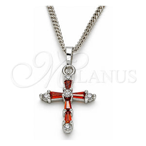 Collares con Dije 04.284.0009.5.22 Rodio Laminado, Diseño de Cruz, con Zirconia Cubica Granate y Blanca, Pulido, Rodinado (Grosor 02 MM, 22 Pulgadas de Largo)