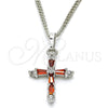 Collares con Dije 04.284.0009.5.22 Rodio Laminado, Diseño de Cruz, con Zirconia Cubica Granate y Blanca, Pulido, Rodinado (Grosor 02 MM, 22 Pulgadas de Largo)