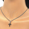 Collares con Dije 04.284.0009.6.22 Rodio Laminado, Diseño de Cruz, con Zirconia Cubica Negro y Blanca, Pulido, Rodinado (Grosor 02 MM, 22 Pulgadas de Largo)