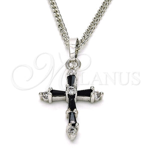 Collares con Dije 04.284.0009.6.22 Rodio Laminado, Diseño de Cruz, con Zirconia Cubica Negro y Blanca, Pulido, Rodinado (Grosor 02 MM, 22 Pulgadas de Largo)