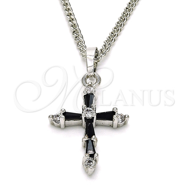 Collares con Dije 04.284.0009.6.22 Rodio Laminado, Diseño de Cruz, con Zirconia Cubica Negro y Blanca, Pulido, Rodinado (Grosor 02 MM, 22 Pulgadas de Largo)