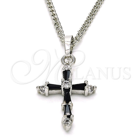 Collares con Dije 04.284.0009.6.22 Rodio Laminado, Diseño de Cruz, con Zirconia Cubica Negro y Blanca, Pulido, Rodinado (Grosor 02 MM, 22 Pulgadas de Largo)